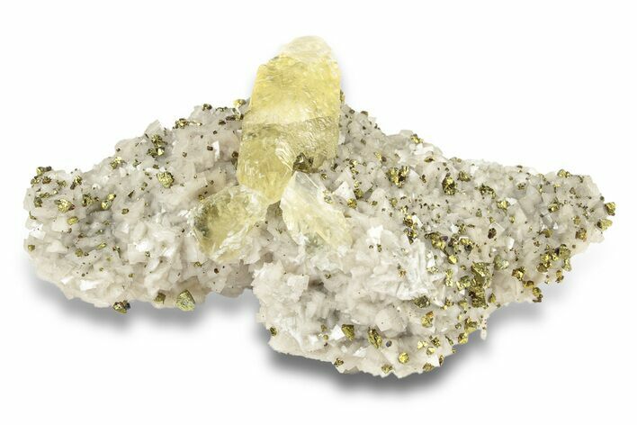 Calcite and Brassy Chalcopyrite on Dolomite - Missouri #252143